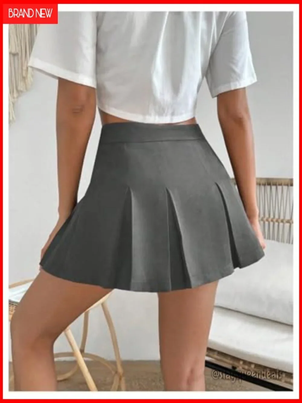 High Waisted Pleated Skater Mini Skirt A-Line Polyester Casual Wear